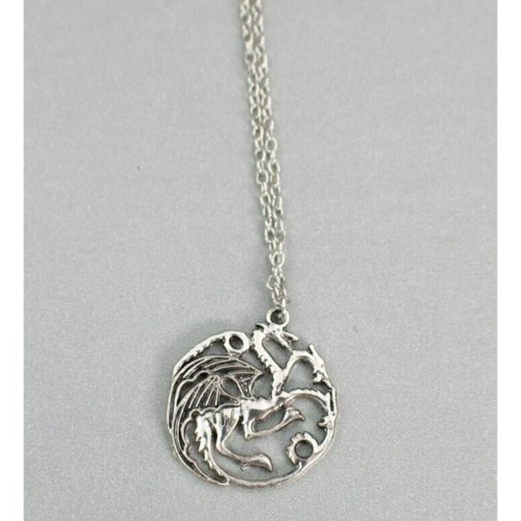 Three-Headed Sigil Dragon Hydra Targaryens Themed Necklace Silver Tone - Picture 2 of 4
